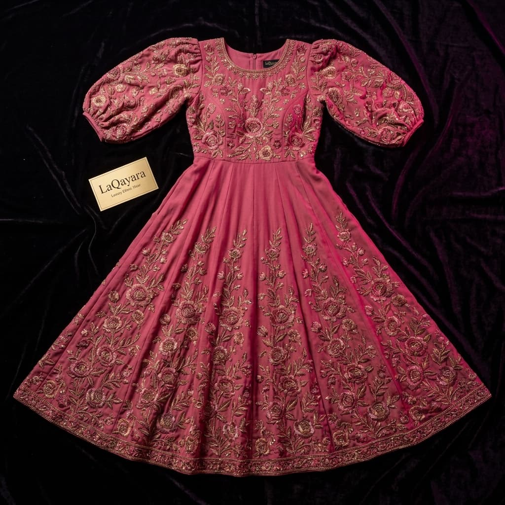 Rosey Pink Puff Embroidered Maxi