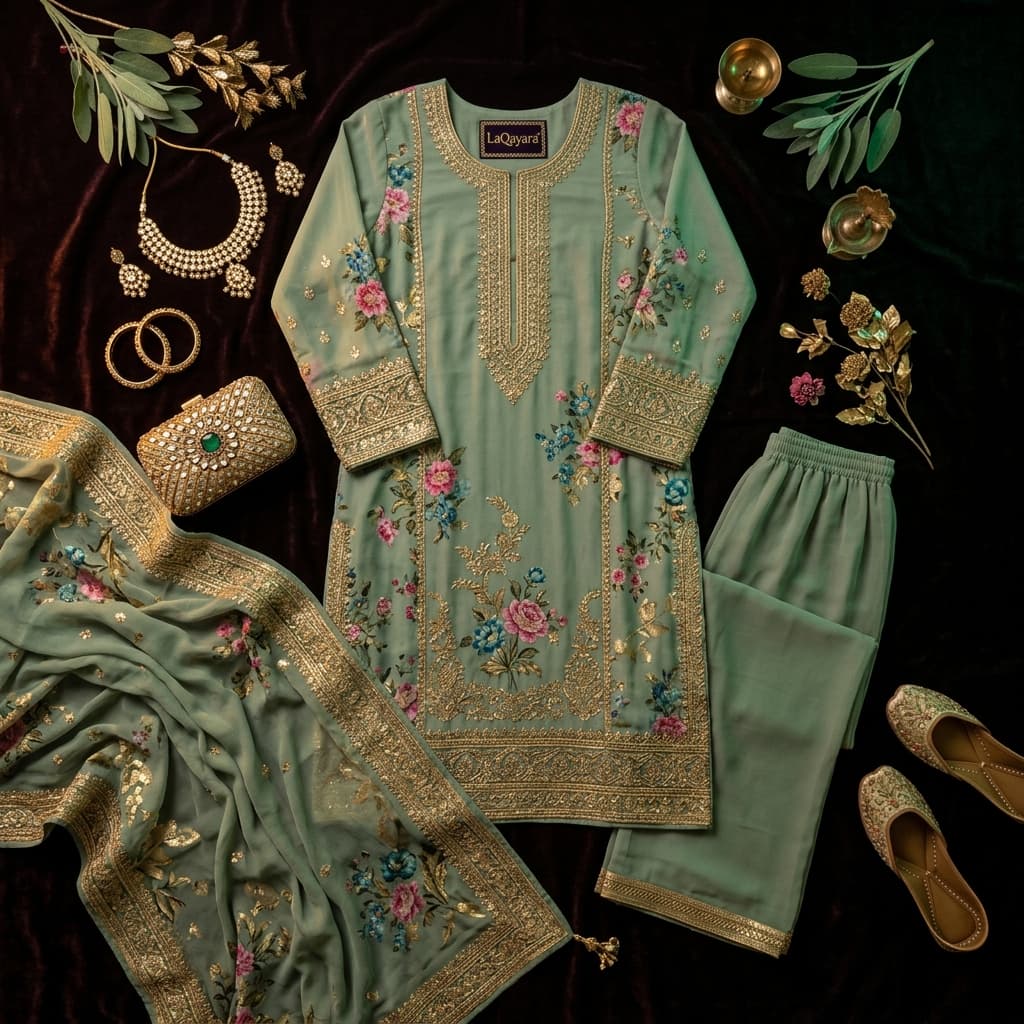 Sage Green Floral Georgette Suit